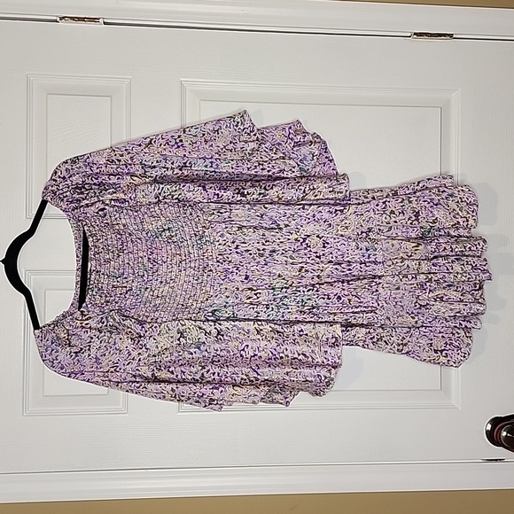 Zury Silk Lavender Boho Chic Smocked Bell Sleeve CoverUp Resort Cruise Wear - Picture 2 of 7
